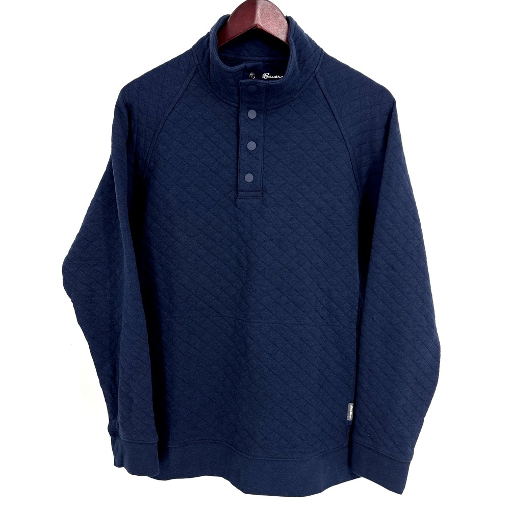 Eddie Bauer Men's Quilted 1/4 Snap Sweatshirt‎ Pullover Navy Blue Sz L Pocket